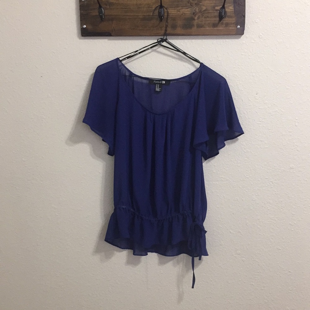 Navy flutter sleeve blouse